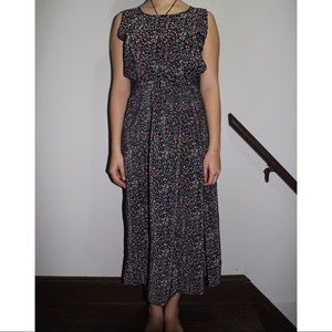 Long black floral sleeveless dress